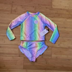 NWT Girls Size 6X Rainbow Shimmer Rashguard Swimsuit